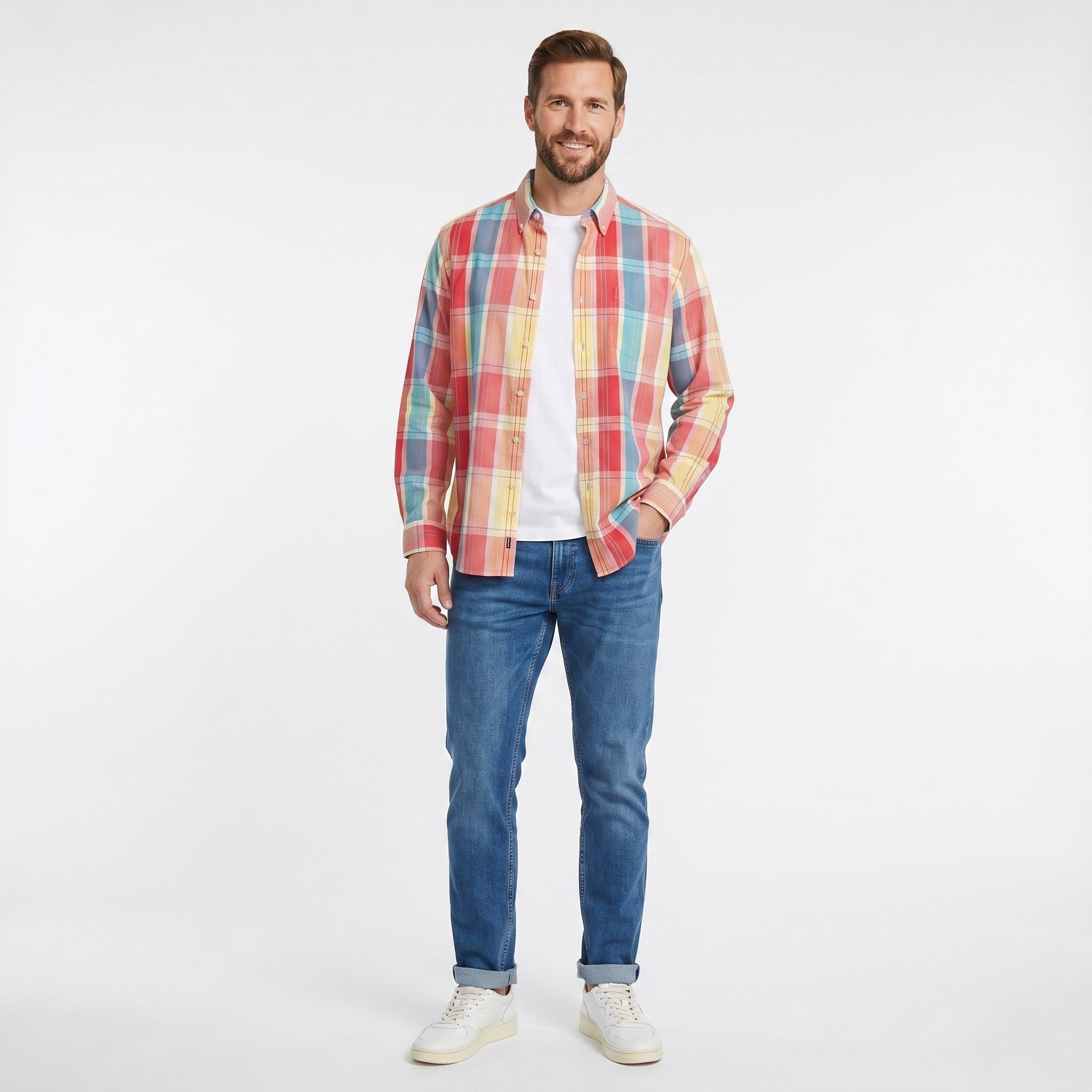 Nautica Men L Casual Shirt Classic Fit Multicolor Checkered Cotton Long Sleeve Since 1983 Vintage Top
