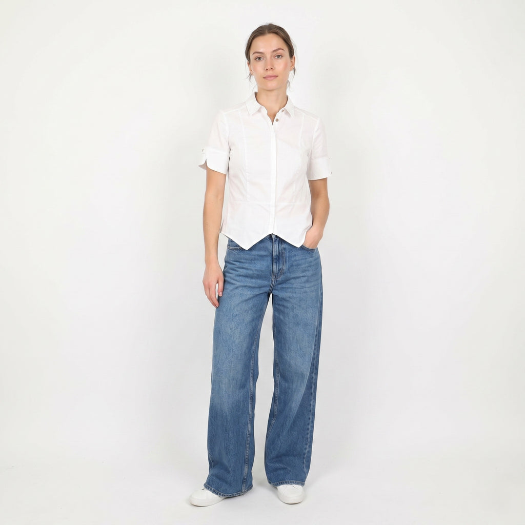 Aquascutum Women M (S) Shirt White Short Sleeve Cotton Elastane Classic Elegant Top