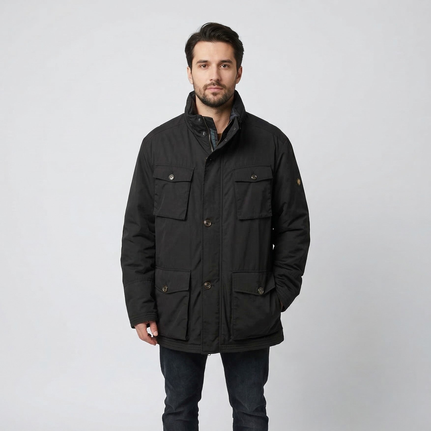 BRAX Men 42 54 L Jacket Brown Hamilton Lyocell Padded Zip Up Classic Hidden Hood Top