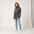 Mariut Women M Jacket Brown Leather Biker Moto Belted Full Zipper Retro Top
