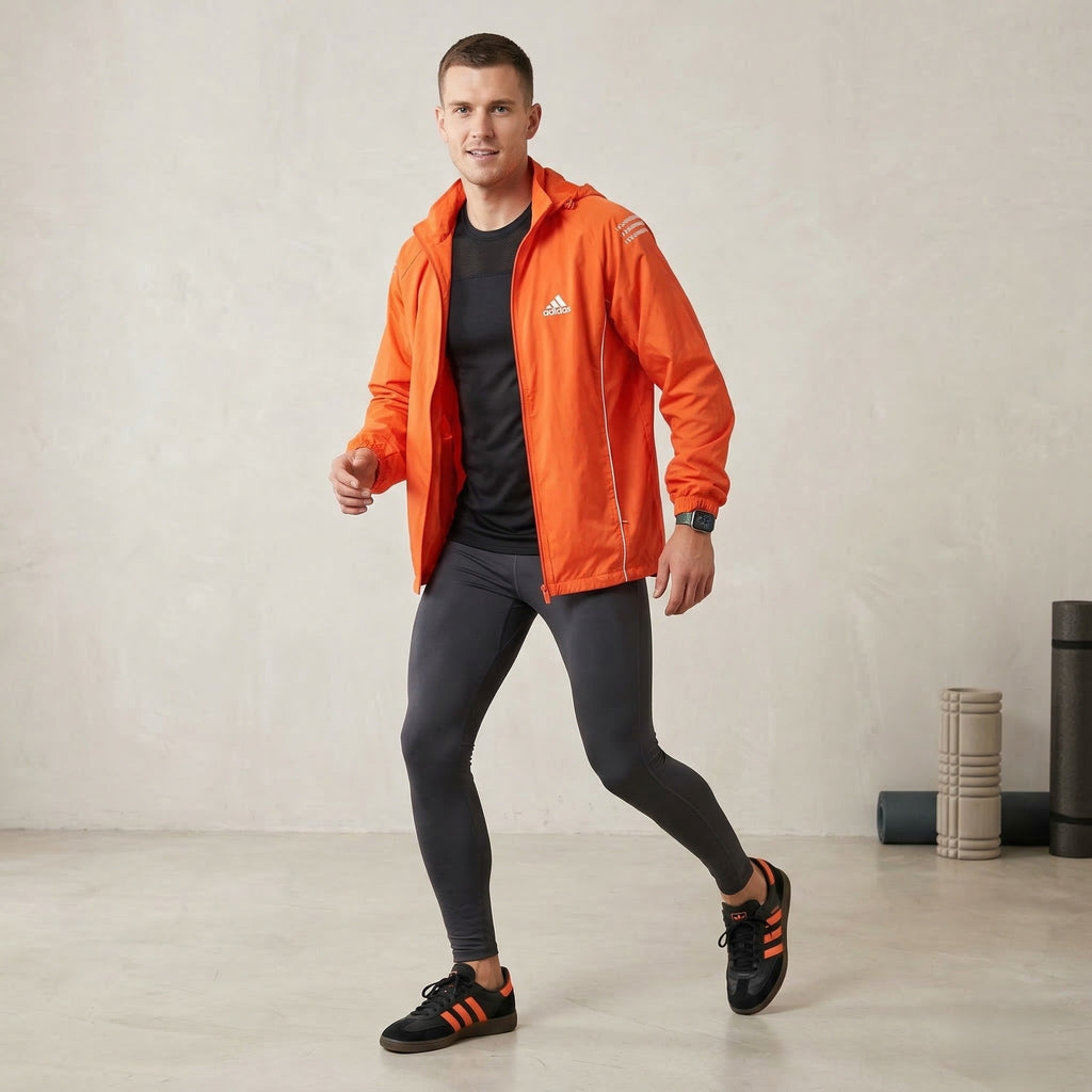 Adidas Men L 182 Jacket Orange Vintage Hooded Sportswear Full Zip Top