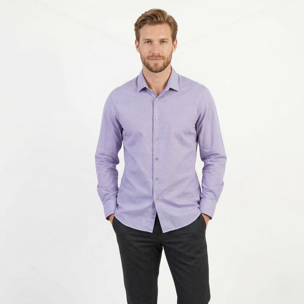 Paul Smith London Men 17.5 44 L Casual Shirt Purple Cotton Slim Fit Made in Italy Top