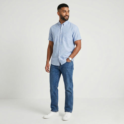 Bogner Men 40 M Casual Shirt Blue Cotton Pocket Vintage Short Sleeve Top