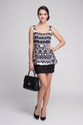 River Island Women 12 38 S Dress Mini Pencil Peplum Black White Sleeveless Cotton