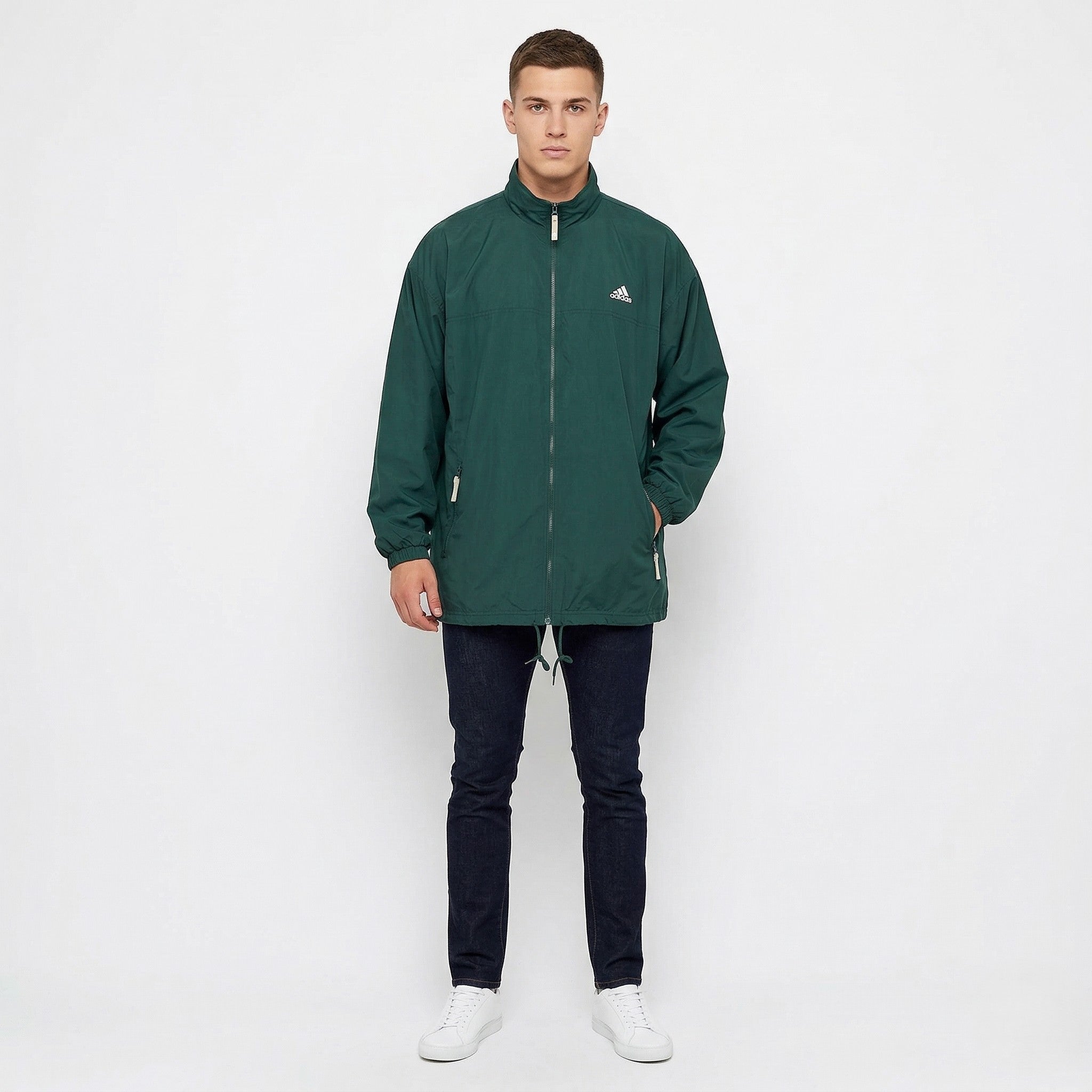 Adidas Men XL Jacket Green Vintage Full Zipper Bomber Sportswear 90s Top