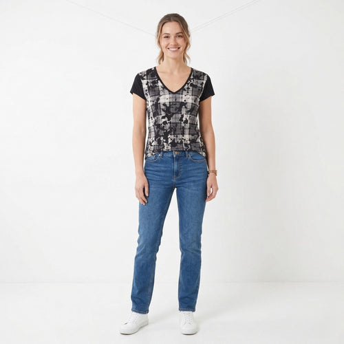 Barbour International Women 8 S Shirt Black Modal Stretch V Neck Top