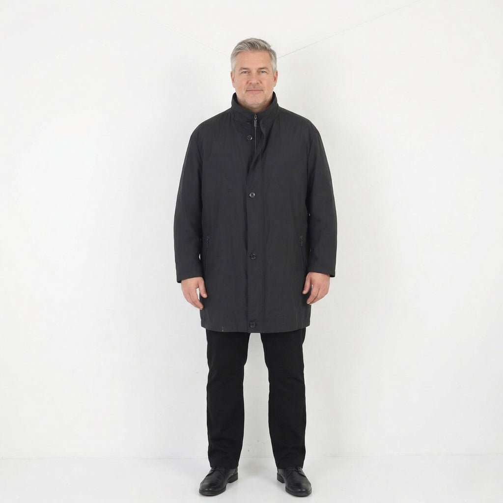 Pierre Cardin Men 56 XL Jacket Long Black Lightweight Full Zipper Classic Casual Coat