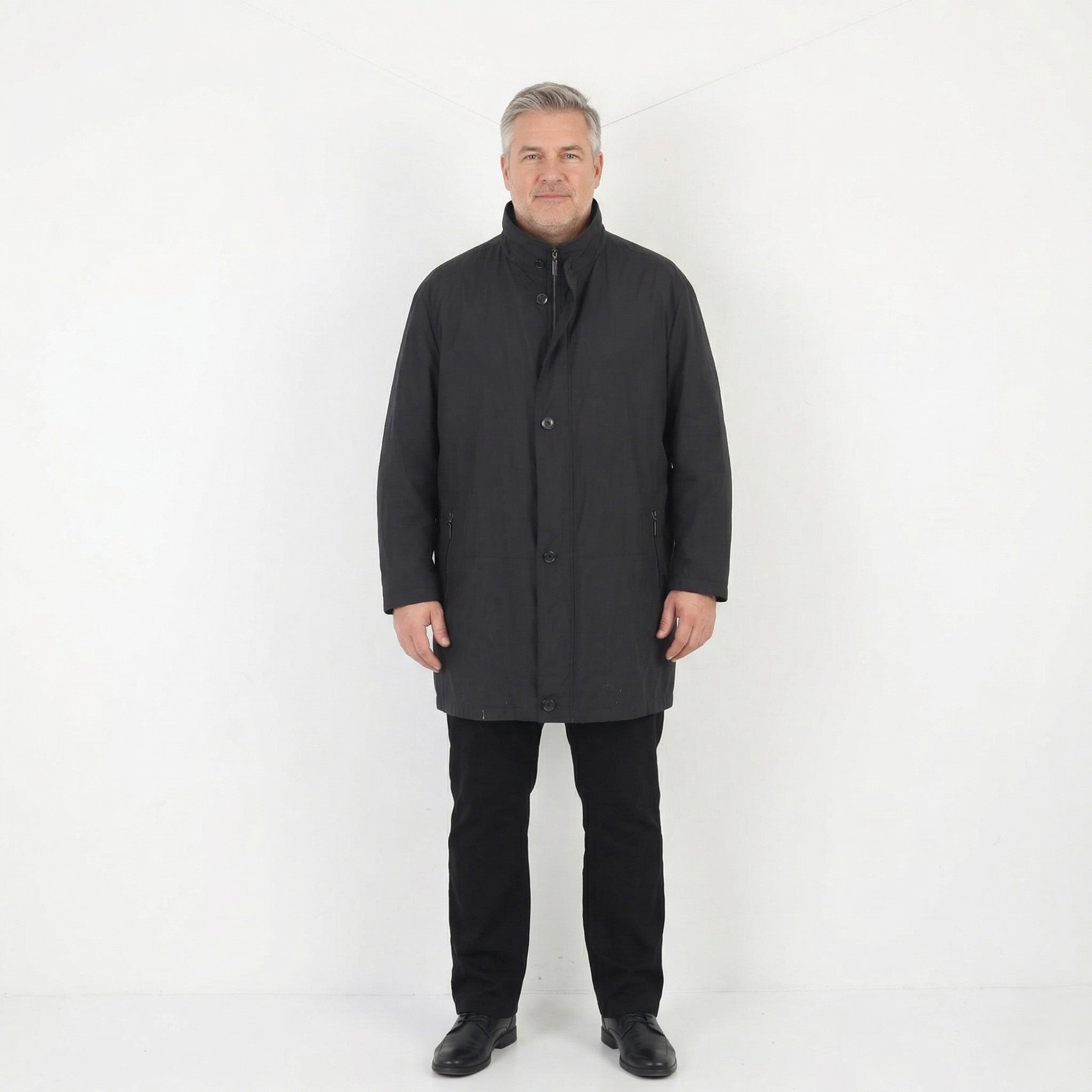 Pierre Cardin Men 56 XL Jacket Long Black Lightweight Full Zipper Classic Casual Coat