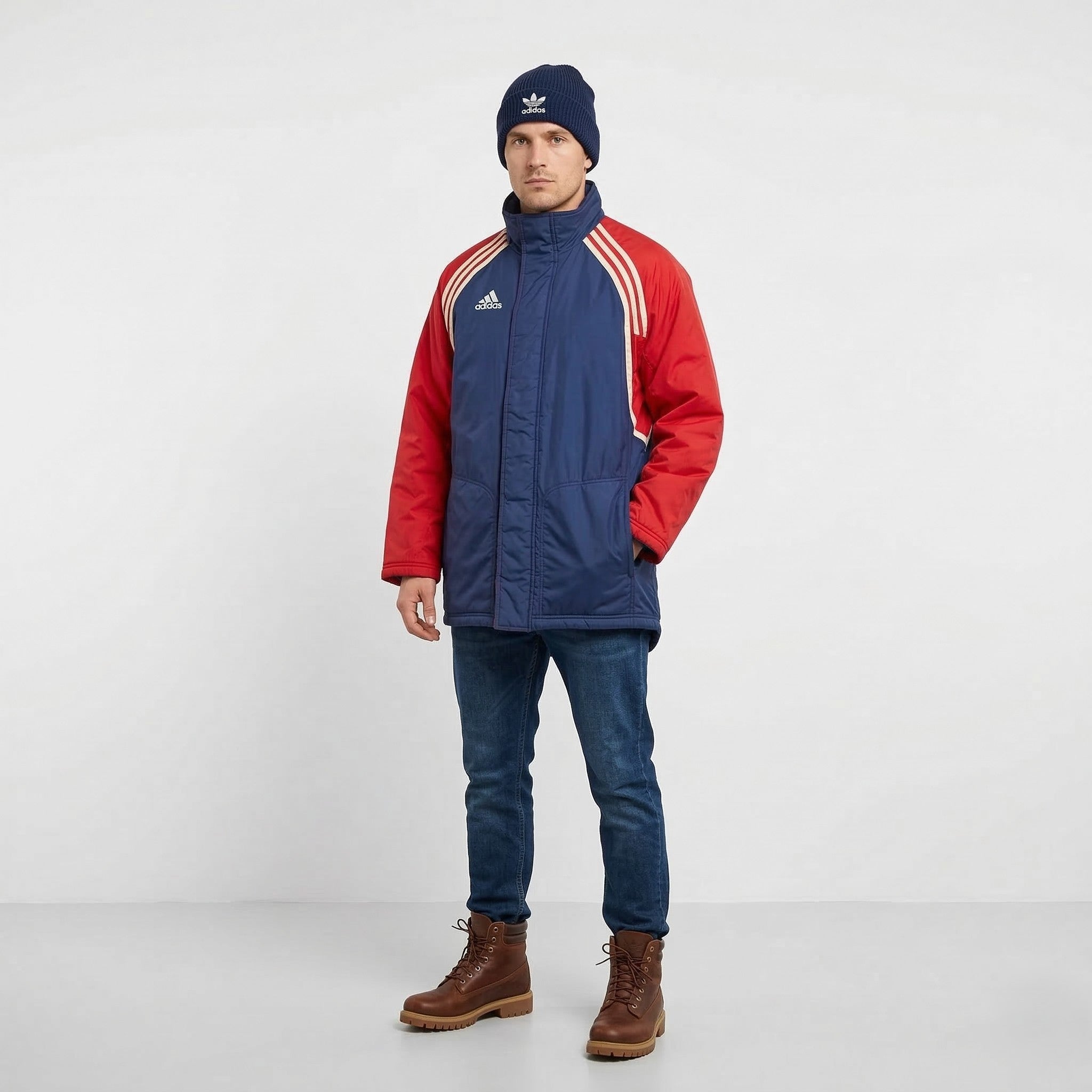 Adidas Men S 168 Jacket Vintage Blue Red Padded Nylon Waterproof 01's Parka