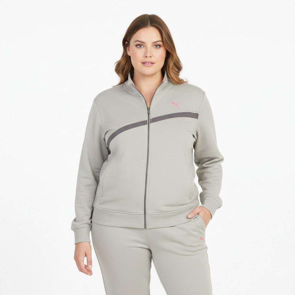 Puma Women XL Sweatshirt Grey Full Zipper Cotton Vintage Training Pockets Top