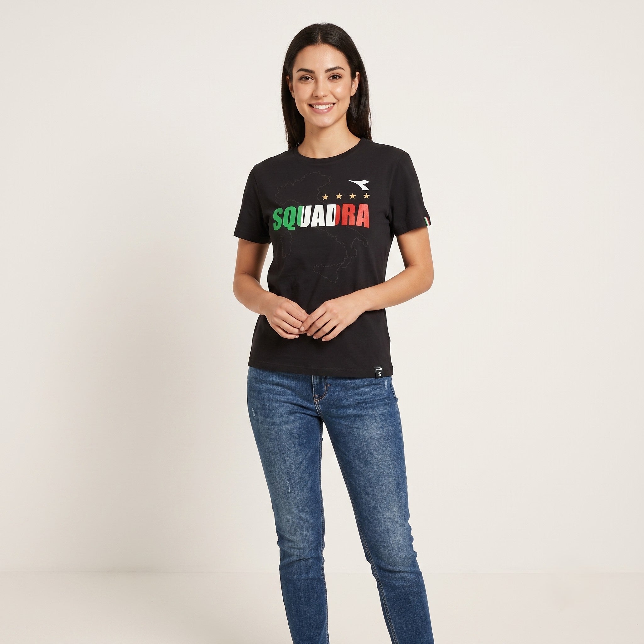 Diadora Women S Shirt Black Cotton Squadra Italy Stretch Sport Top