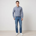 Allsaints Men L (M) Casual Shirt Blue Cotton Wash Dots Birkdale Long Sleeve Top