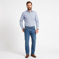 Jaeger Men 15.5 39 M Casual Shirt Blue Houndstooth Cotton Long Sleeve Top