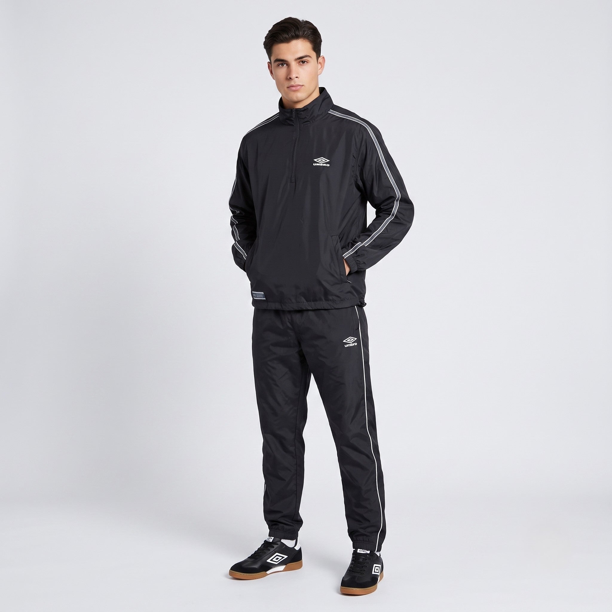 Umbro Hommes S Pull Veste Noir Nylon À Capuche Activewear Sport Training Top