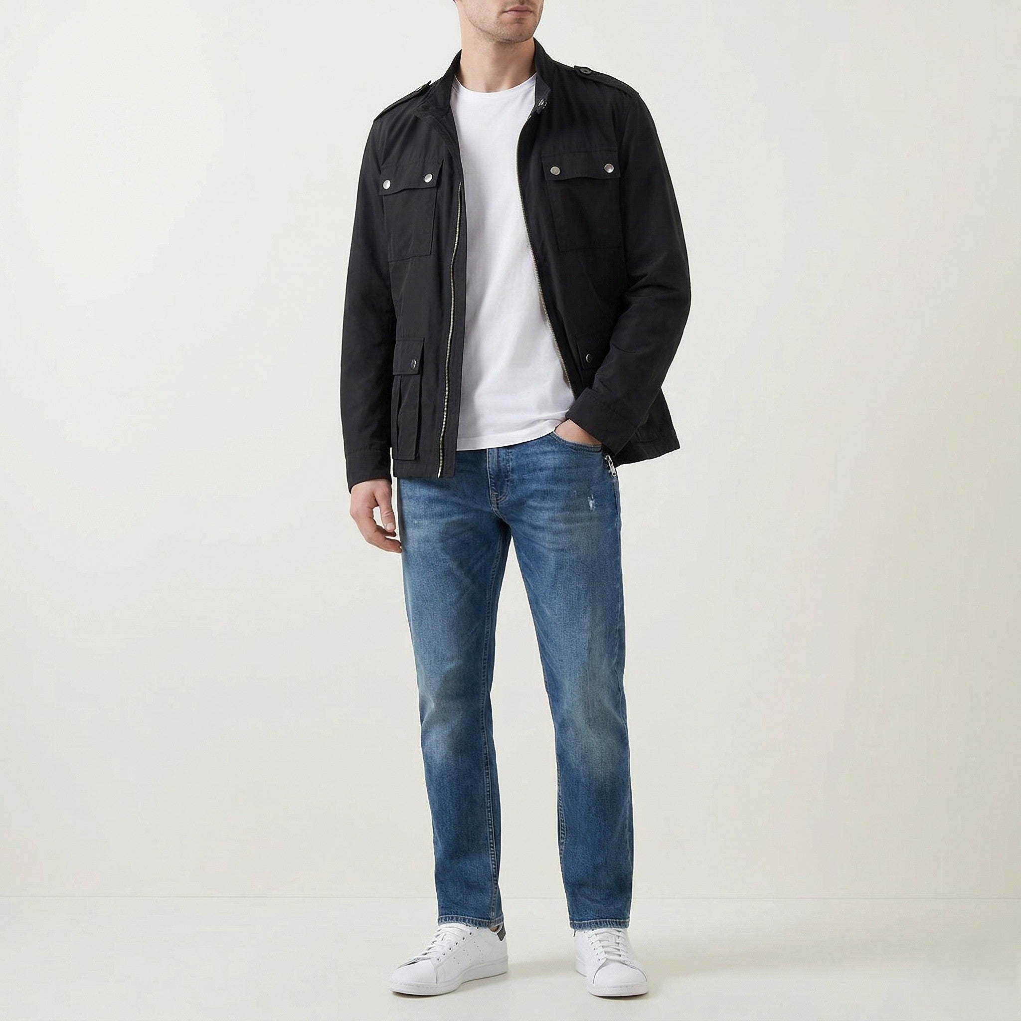 Hugo Boss Men 52 42R M Jacket Black Shiny Bomber Zip Up Lightweight Top
