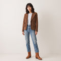 Vera Pelle Women 10 S Jacket Brown 100% Leather Suede Single Breasted Blazer Top