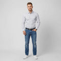Hugo Boss Men L Casual Shirt White Blue Cotton Printed Long Sleeve Slim Fit Geometric Top