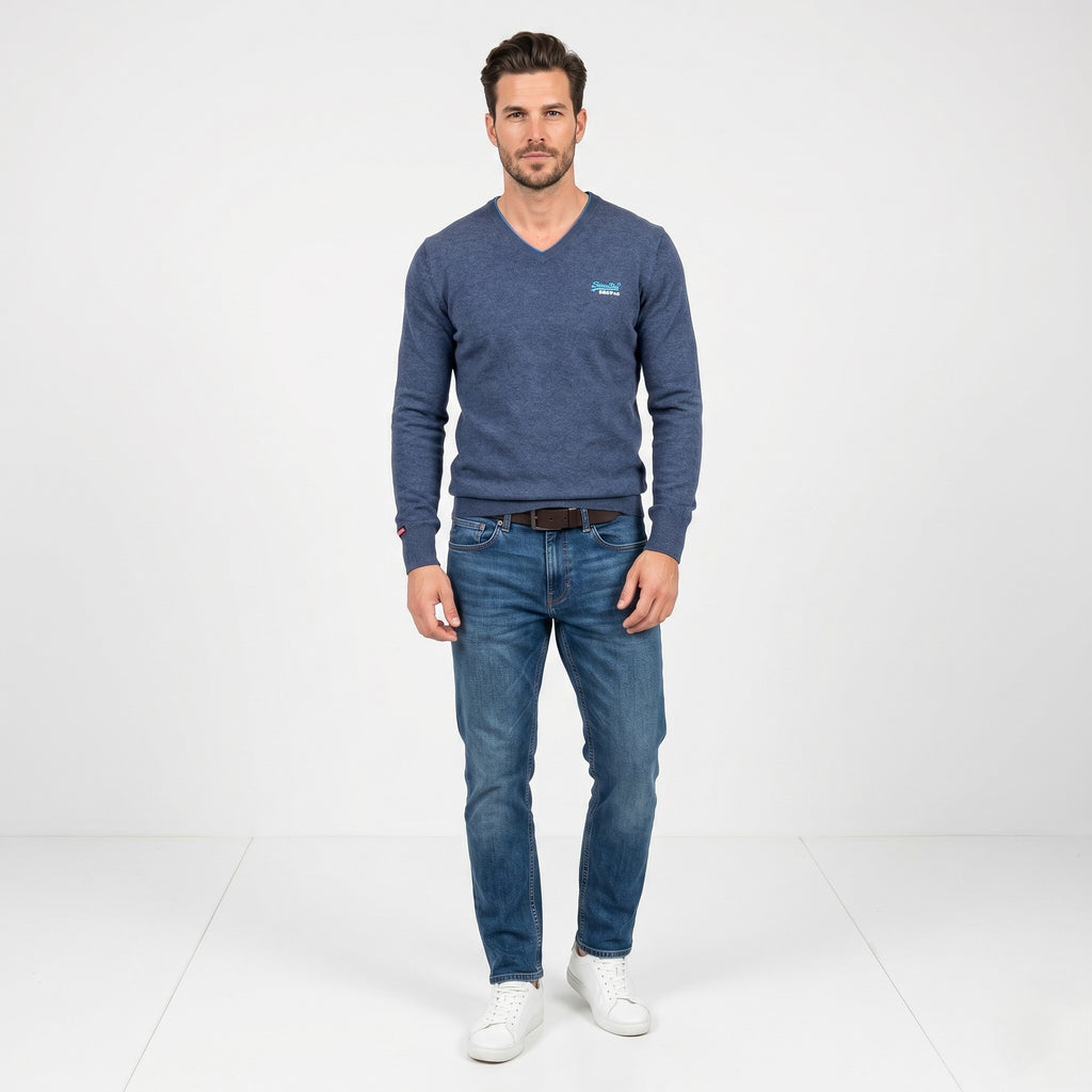 Superdry Men S Jumper Blue Cotton Cashmere Blend V Neck Soft vintage Sweater