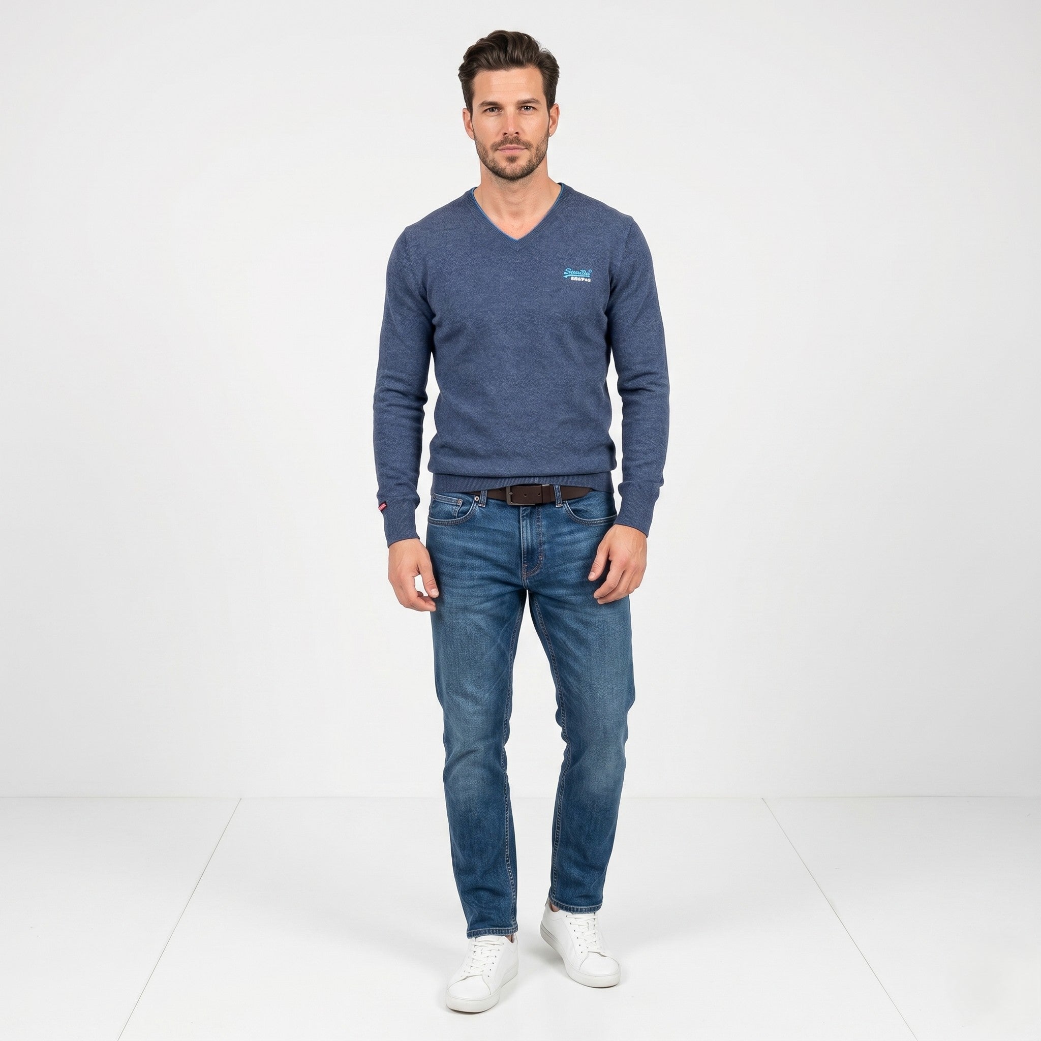 Superdry Men S Jumper Blue Cotton Cashmere Blend V Neck Soft vintage Sweater