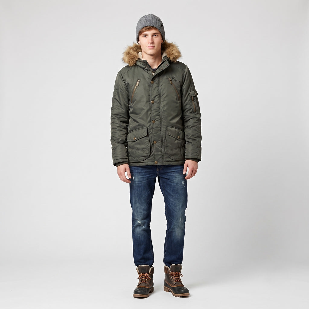Sublevel Men L Jacket Green Paded Hooded Nylon Waterproof Outdoor Parka