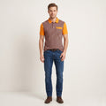 Lyle & Scott Men M Polo Shirt Striped Short Sleeve Navy Orange Scotland Cotton Top
