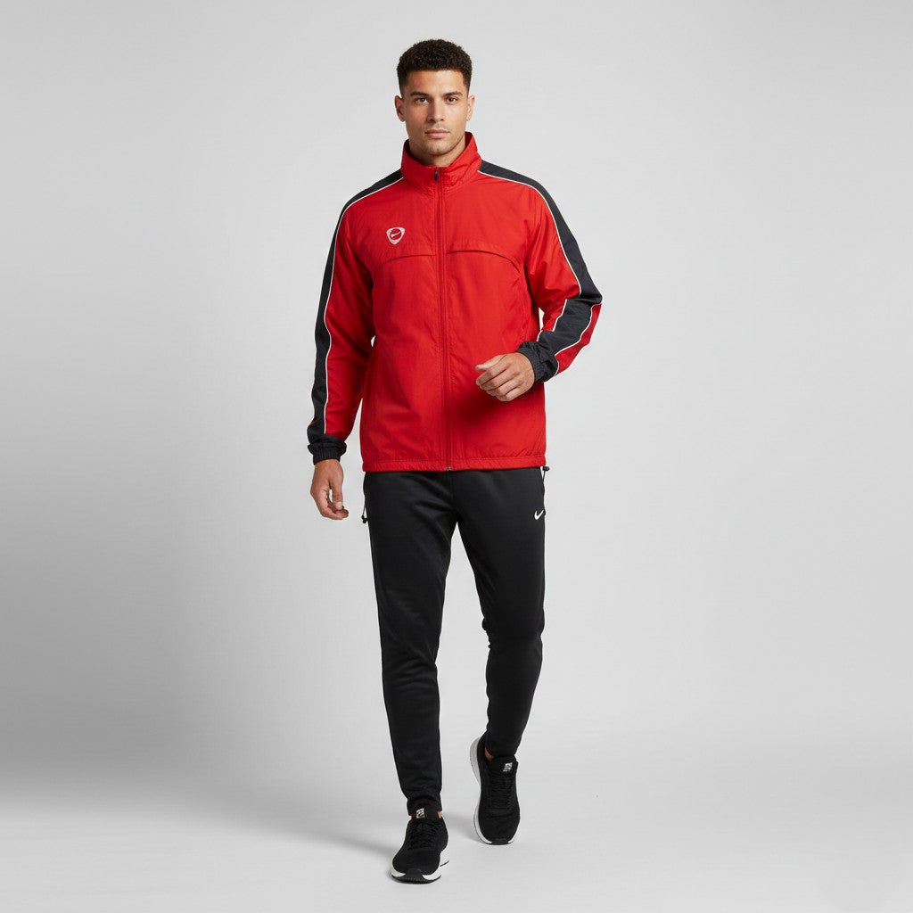 Nike Men L Jacket Red Active Full Zipper Nylon Sportswear Football Top