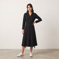 C&A Women S Midi Dress Black Belted Long Sleeve Half Zip Classic Retro