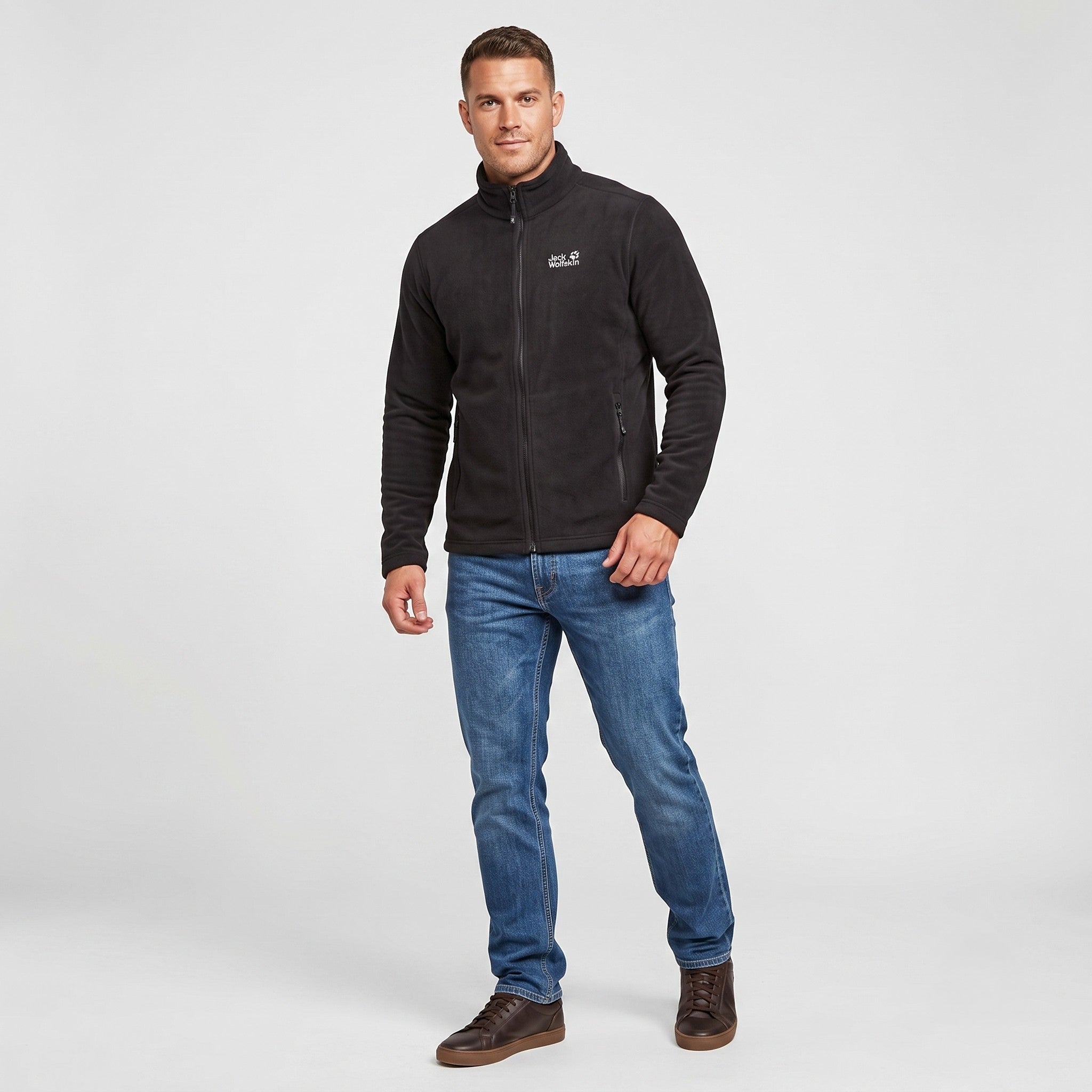 Jack Wolfskin Men M Fleece Black Full Zipper Vintage Padded Top