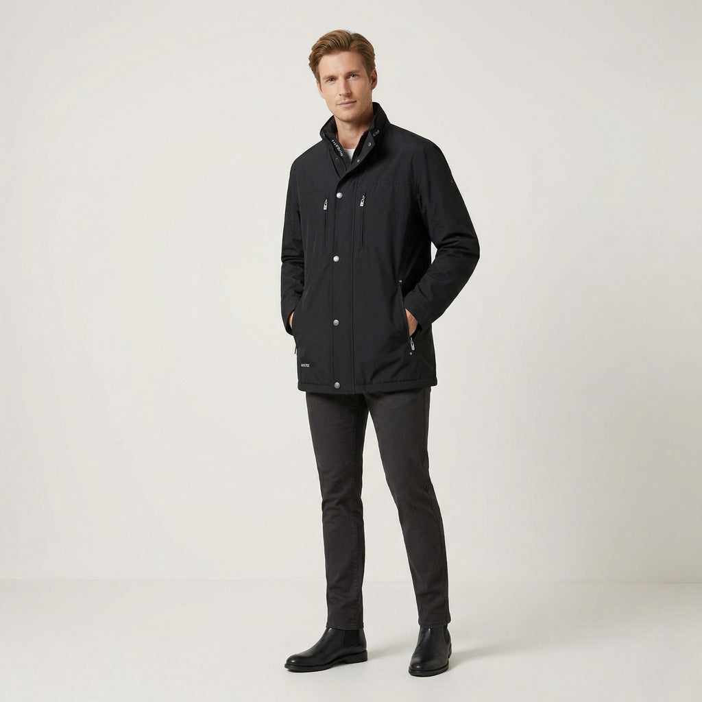 Bugatti Men 26 L Jacket Black Long Gore-Tex Full Zipper Lightweight Vintage Relax Top