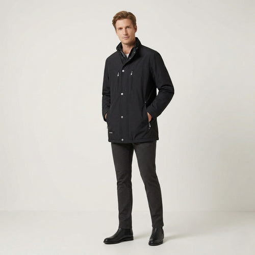 Bugatti Men 26 L Jacket Black Long Gore-Tex Full Zipper Lightweight Vintage Relax Top
