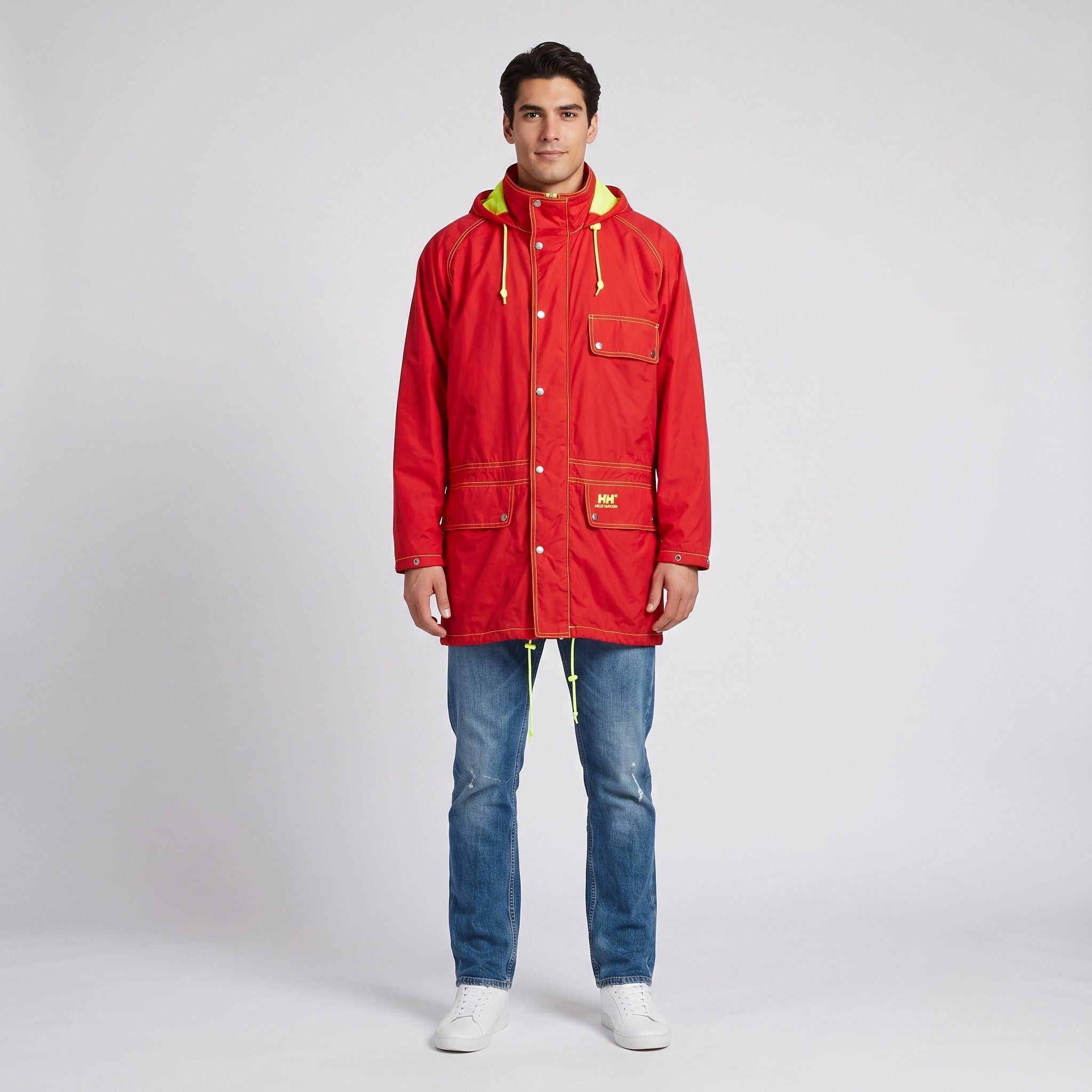 Helly Hansen Men L Jacket Red Outdoor Hooded Parka Full Zipper Sailing Top