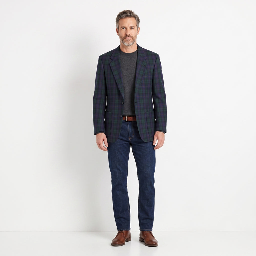 Reid & Taylor Scotland Men 50 40 Blazer Navy Checkered Wool Single Breasted Jacket