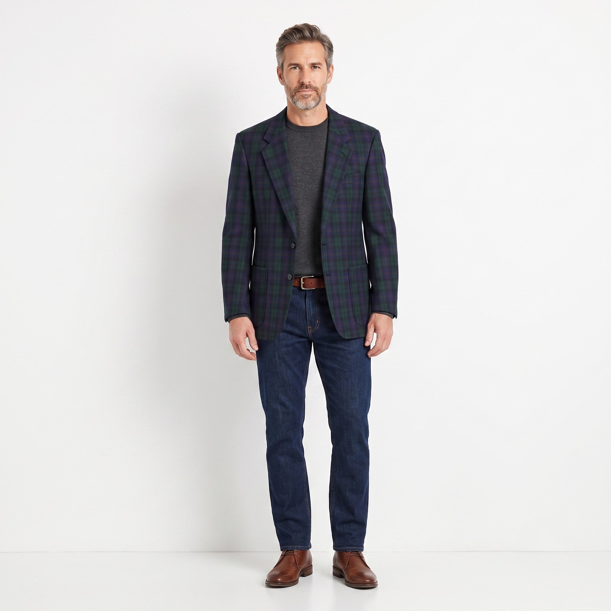 Reid & Taylor Scotland Men 50 40 Blazer Navy Checkered Wool Single Breasted Jacket