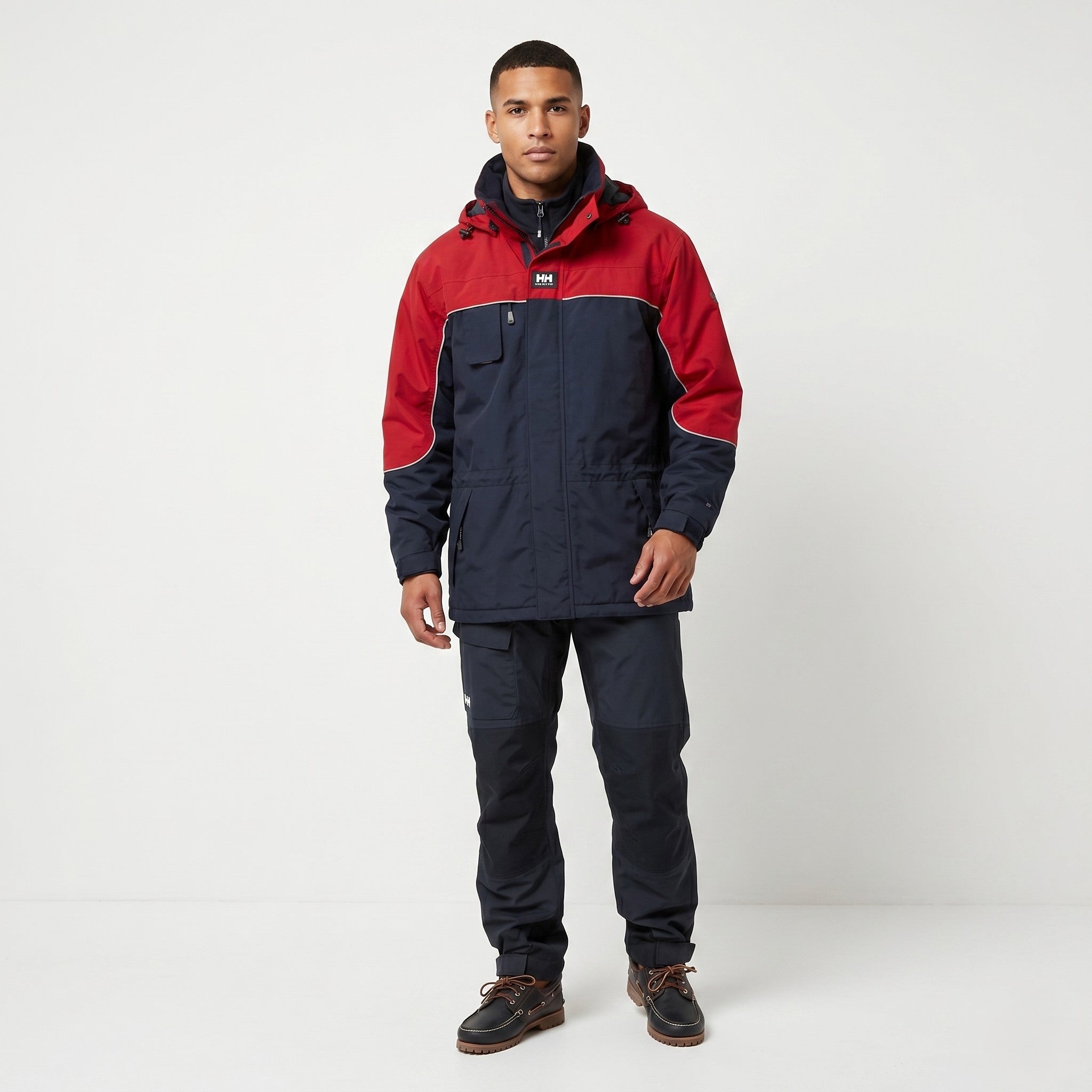 Helly Hansen Men L Jacket Padded Waterproof Detachable Hood Navy Blue Full Double Zipper Outwear Top