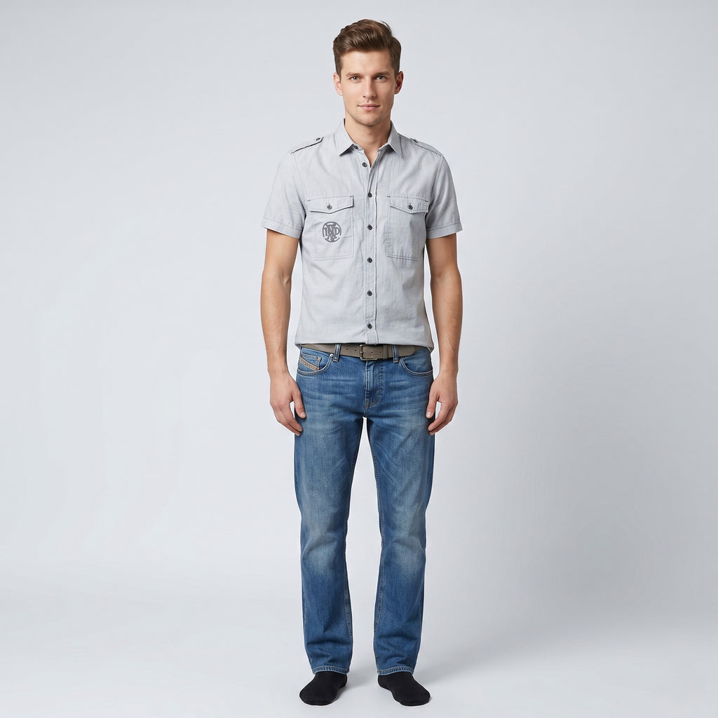 Diesel Men M Casual Shirt White Black Checkered Bottoms Short Sleeve Cotton Top