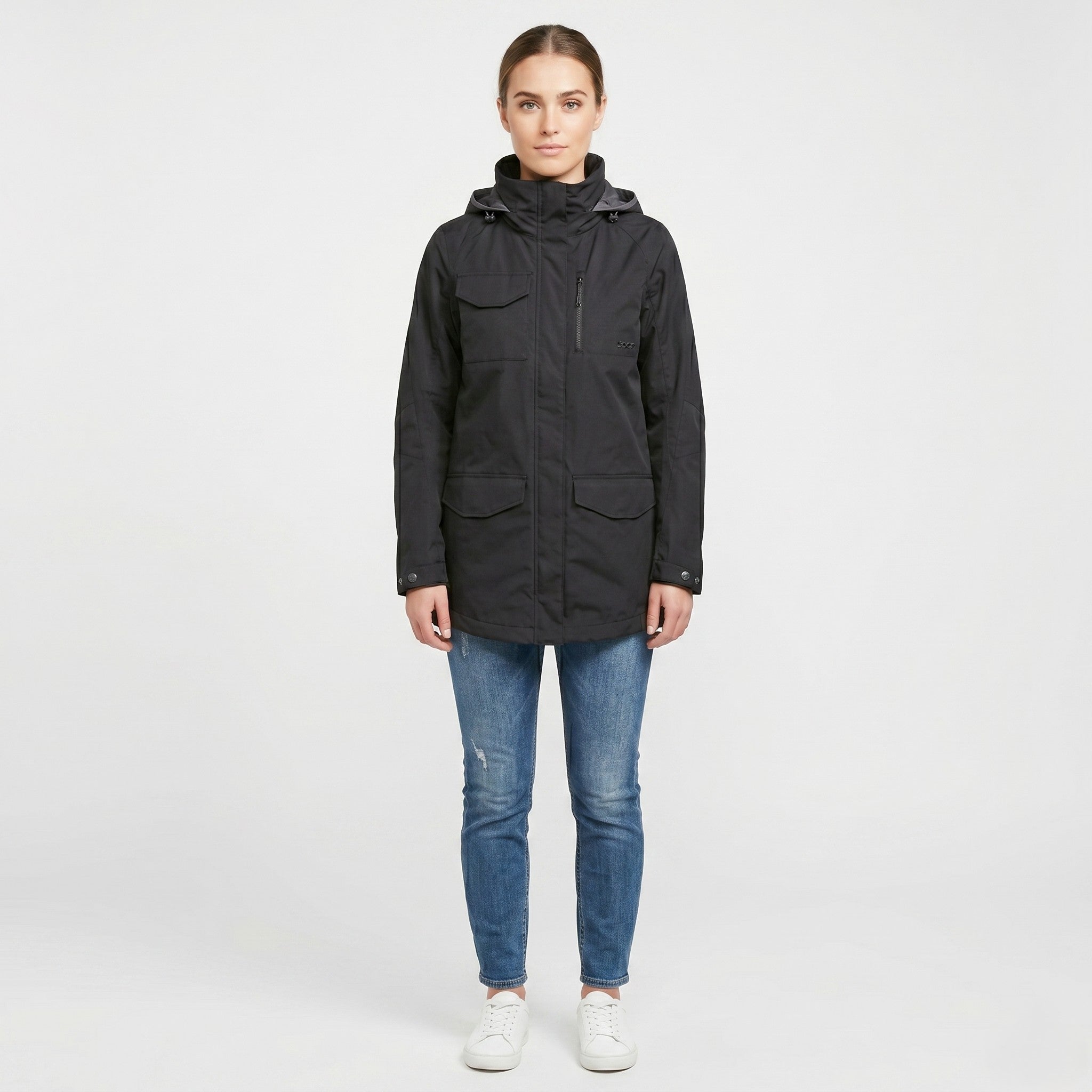 NEW Nike Woman XS Jacket Black Full Double Zipper Cotton Retractable Hood Breathable Top