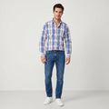 Thomas Pink London Men L Casual Shirt Blue Cotton Check Long Sleeve Top