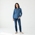 Giani Feroti Women M Casual Shirt Blue Denim Cotton Long Sleeve Lady Line Top