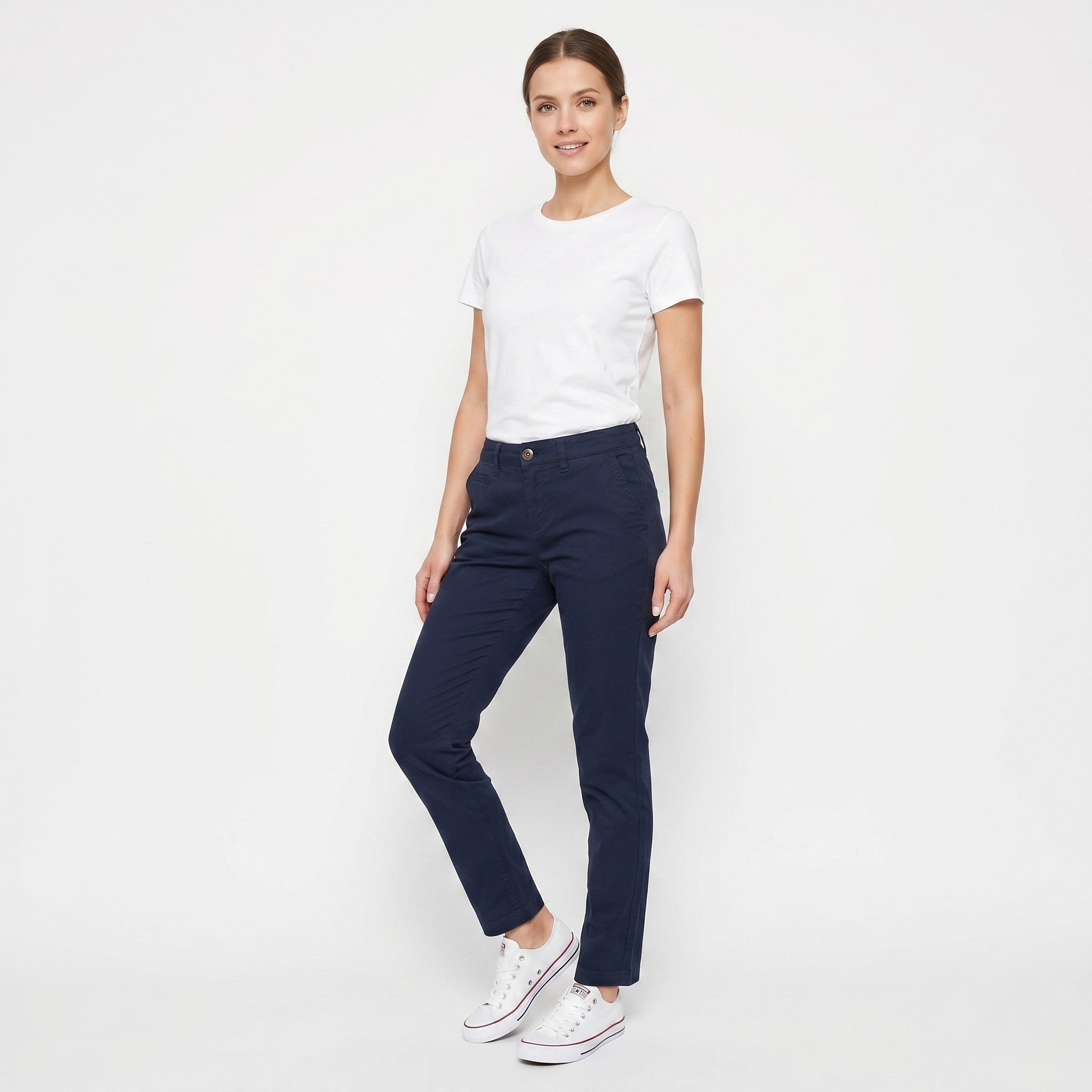 Tommy Hilfiger Women 2 S Trousers Navy Soft Cotton Chinos Casual Pants