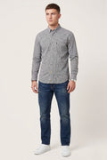 Pretty Green Men L Casual Shirt Black White Check Cotton Long Sleeve Pocket Top