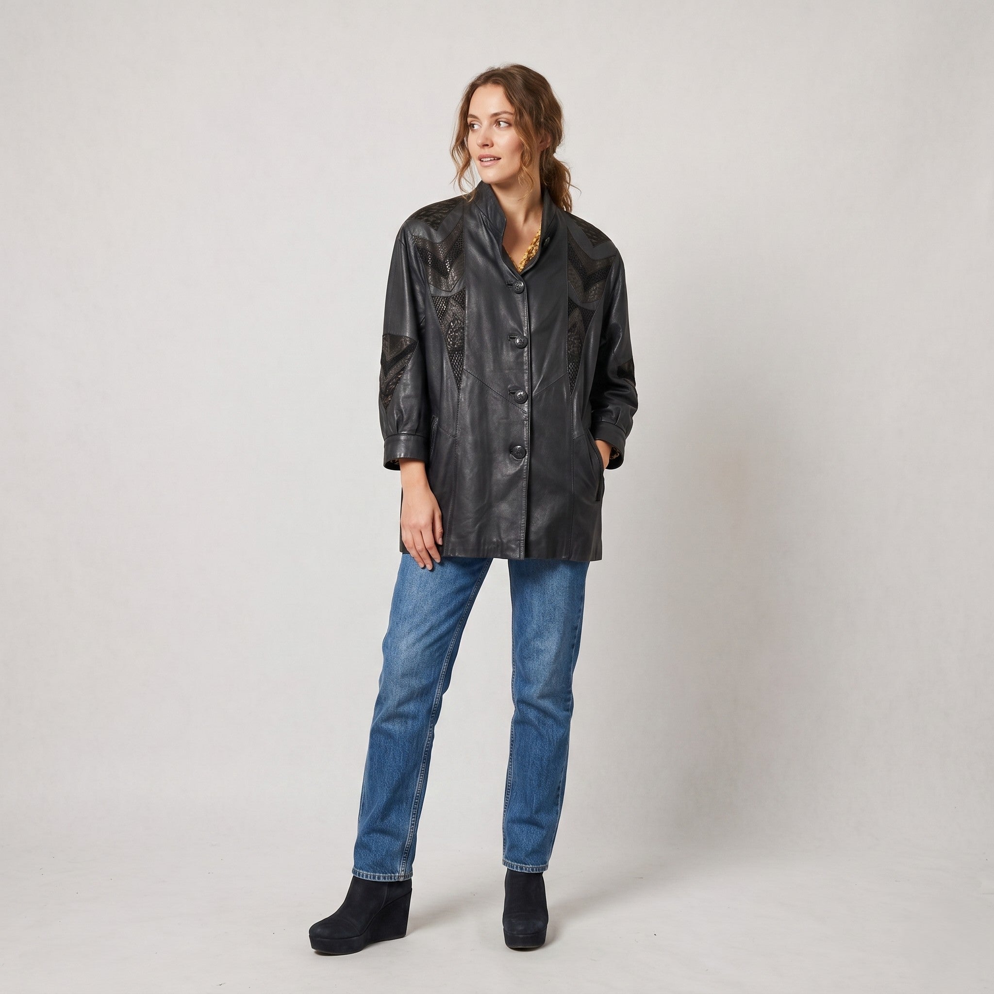 Emilia Romana Women M Jacket Black Leather Italy Vintage Detailed Bomber Top