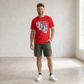 Majestic Men L Shirt Red Cotton Phillies Baseball Phour Aces Short Sleeve Top