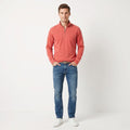 Calvin Klein Men L Jumper Red Collar Zip Neck Logo Cotton Sweater Top