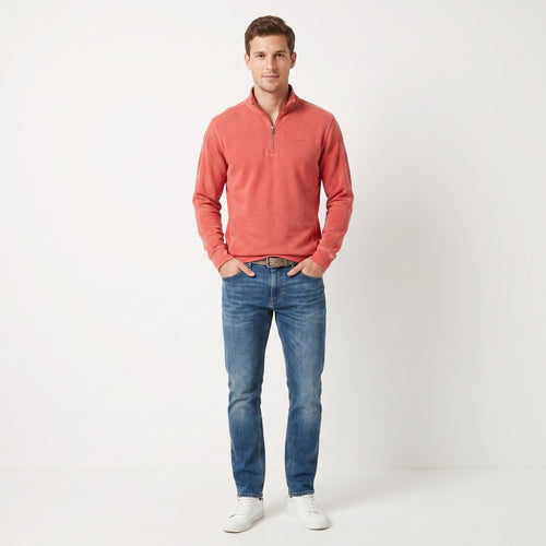 Calvin Klein Men L Jumper Red Collar Zip Neck Logo Cotton Sweater Top