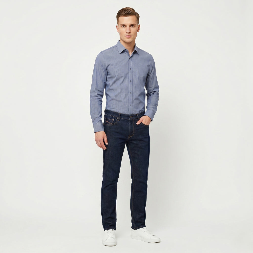 Hugo Boss Men S Casual Shirt Blue Striped Cotton Slim Fit Long Sleeve Top