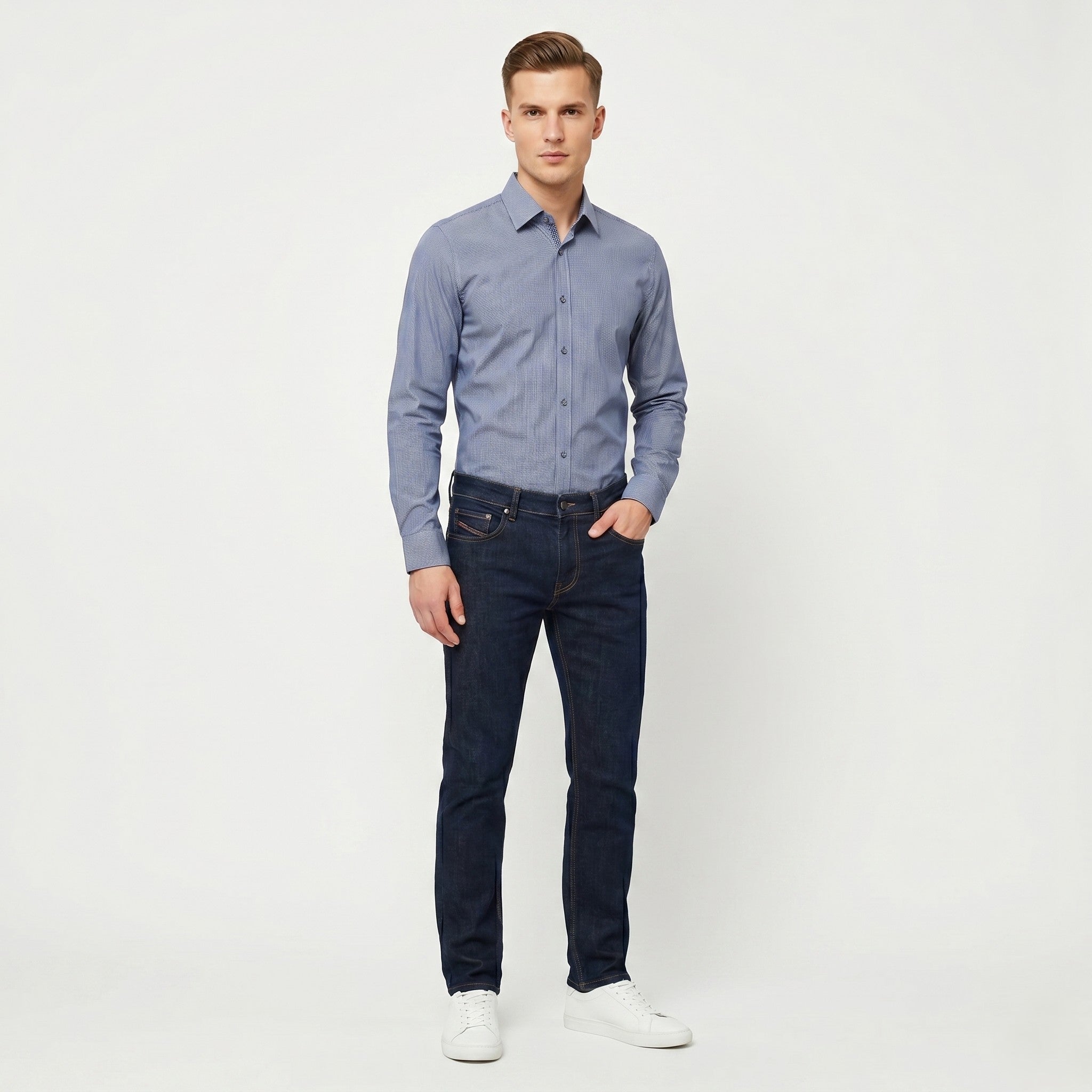 Hugo Boss Men S Casual Shirt Blue Striped Cotton Slim Fit Long Sleeve Top