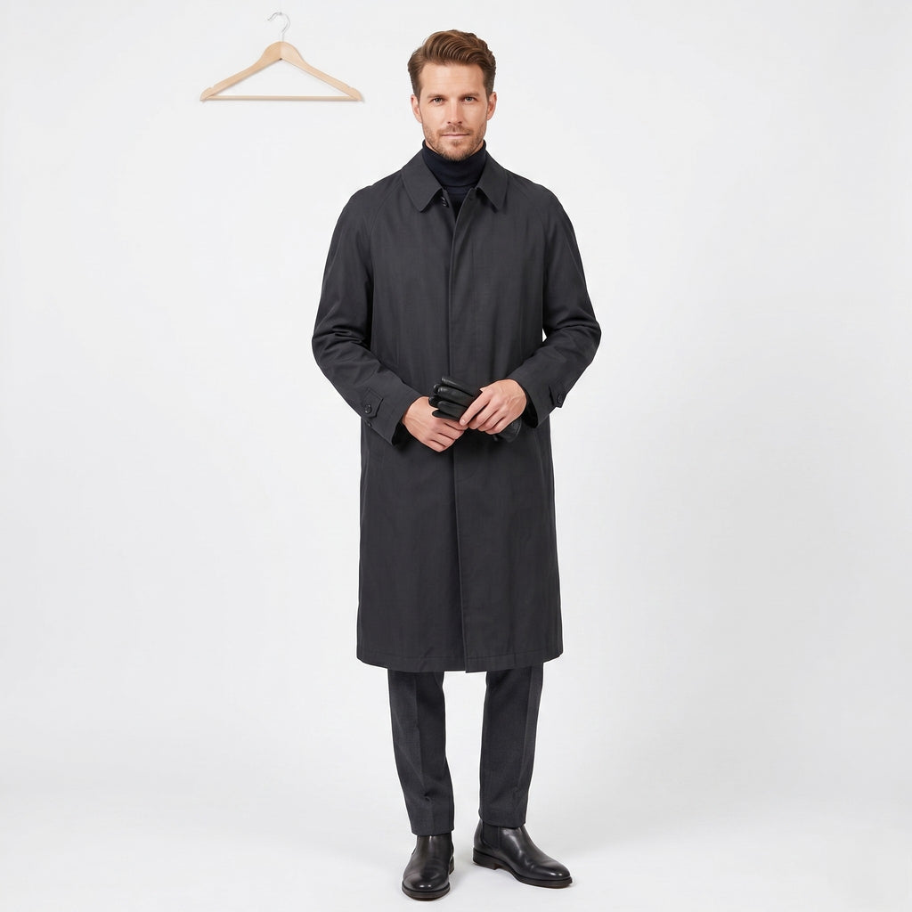 Baker Street Men 42 L Long Coat Black Design in Italy by Carlo Bellucci Lined Vintage Top