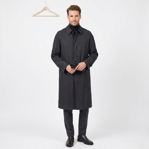 Baker Street Men 42 L Long Coat Black Design in Italy by Carlo Bellucci Lined Vintage Top