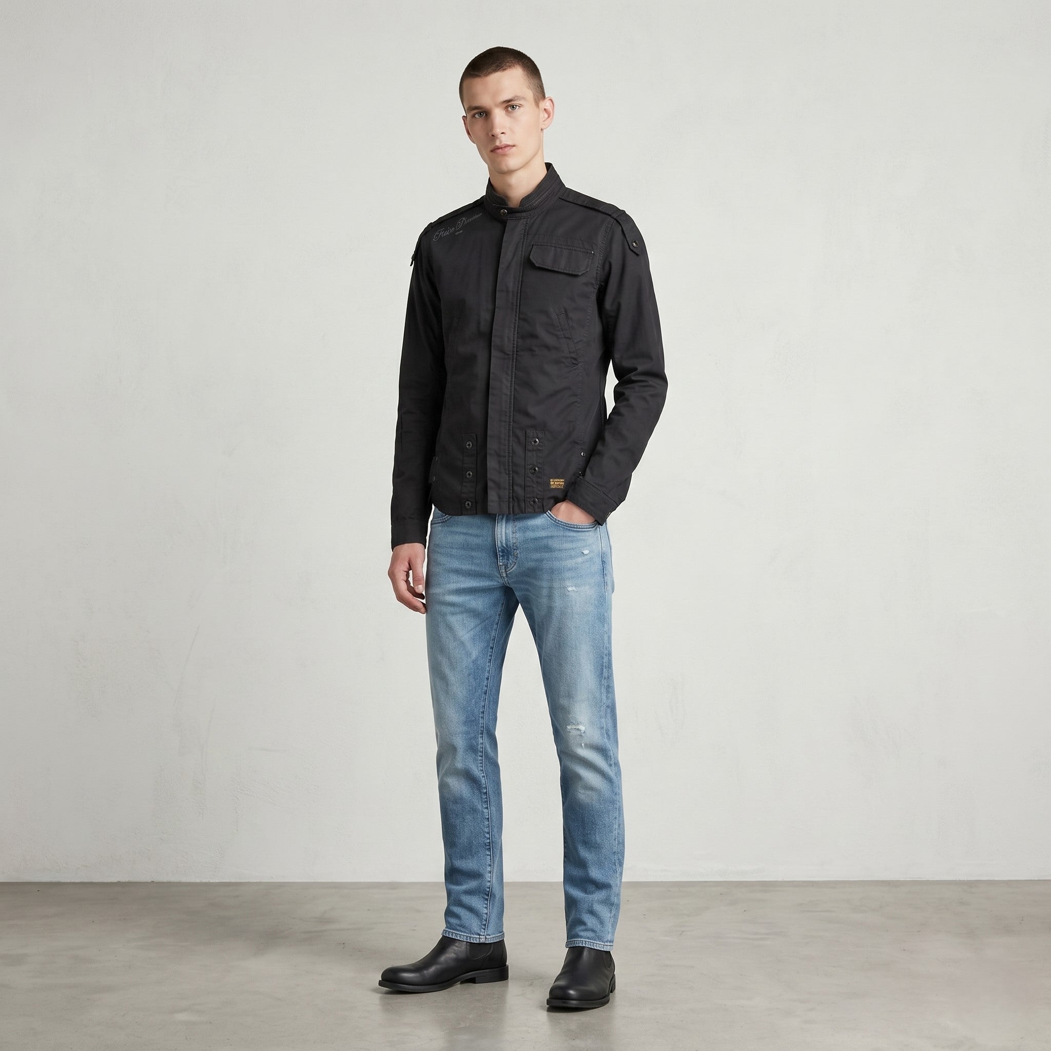 G-Star Men L (M) Jacket Black Cotton Full Zipper Vintage Regulation Raw Denim Top