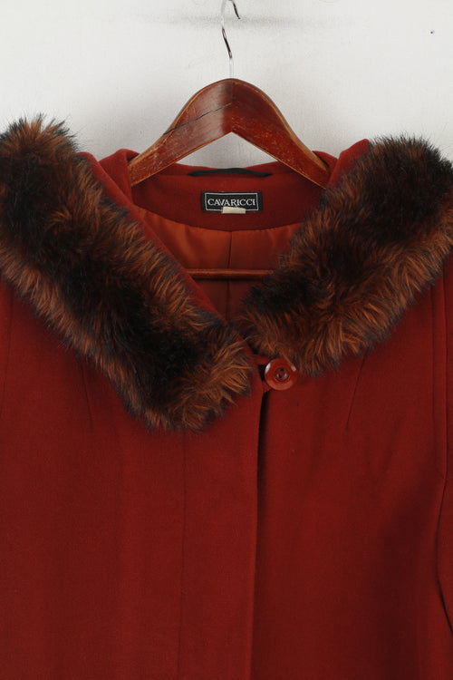 Cavaricci Women XL Coat Ginger Wool Cashmere Blend Hooded Single Breasted Top